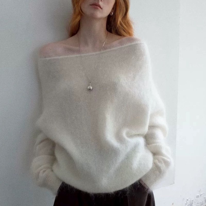 Super Soft One-Shoulder Sweater with a Relaxed and Elegant Vibe, Made from Fine Mohair Super Soft One-Shoulder Sweater with a Relaxed and Elegant Vibe, Made from Fine Mohair