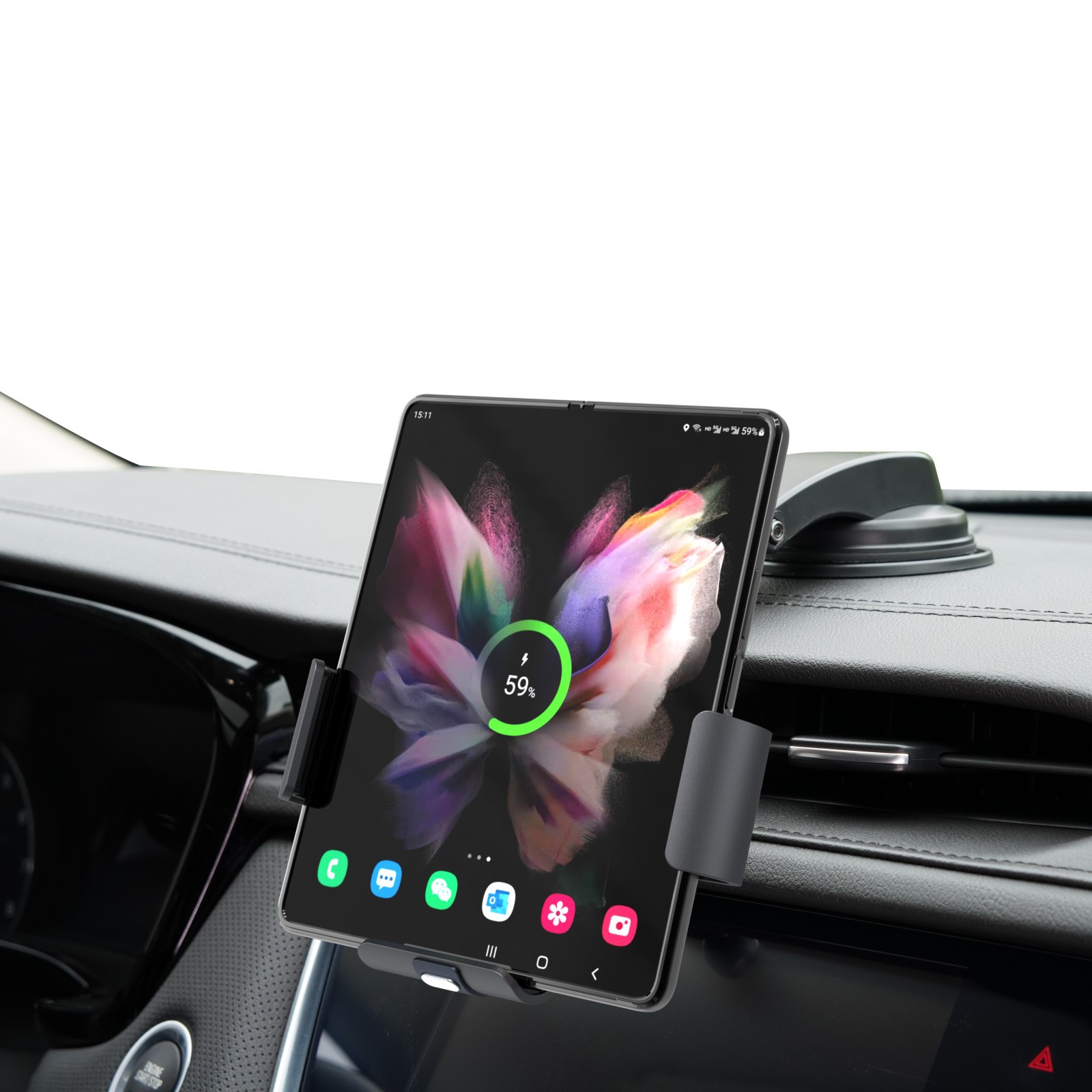 Cargador inalámbrico para Samsung Fold6 Xiaomi Huawei Vivo pantalla plegable soporte de coche para teléfono móvil