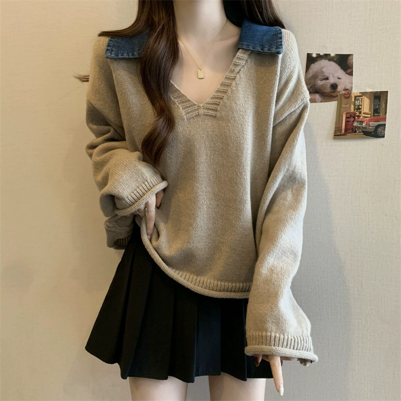 Sexy autumn sweater, denim knitted set, plus size