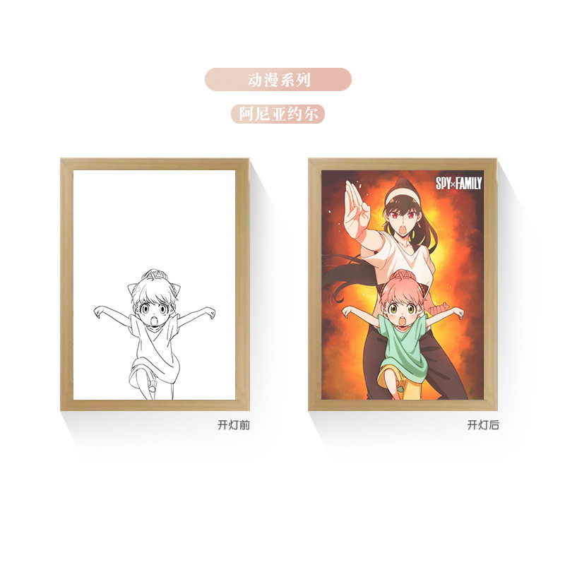 Tres colores TikTok popular pintura ligera de dibujos animados dormitorio noche pintura luminosa marco de fotos de madera maciza creativo bricolaje fabricante