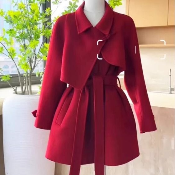 Toast dress wedding day bride casual dress back-to-door engagement dress double-sided cashmere red coat woolen coat winter Toast dress wedding day bride casual dress back-to-door engagement dress double-sided cashmere red coat woolen coat winter