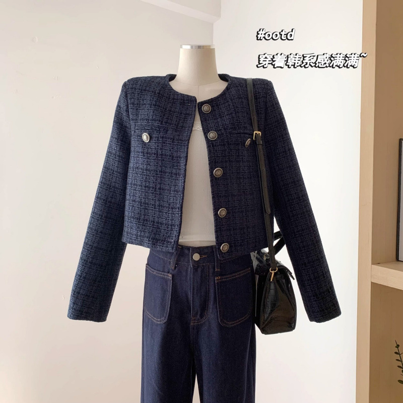 Girl's Shop Short Style Jacket Women's Autum Single-Breasted Retro High-End Casual Loose Long-Sleeved Top