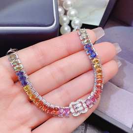 跨境专供天然彩蓝宝手链轻奢高级感手链珠串3*4mm新款手饰批发