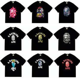 跨境BAPE TShirt夏季猿人头小猴子迷彩男女短袖圆领T恤男女日系潮
