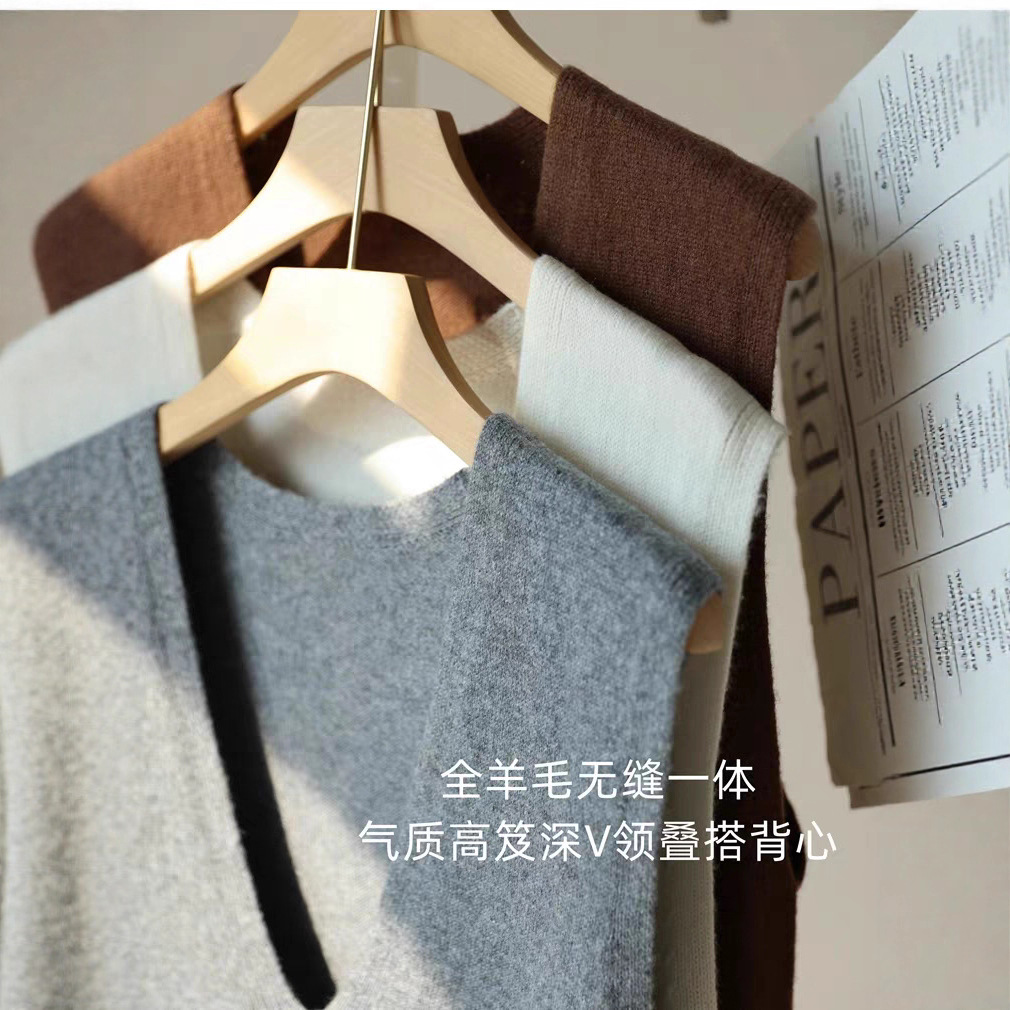 秋冬V领100美丽诺绵羊毛针织背心马甲女宽松显瘦 叠穿神器7色