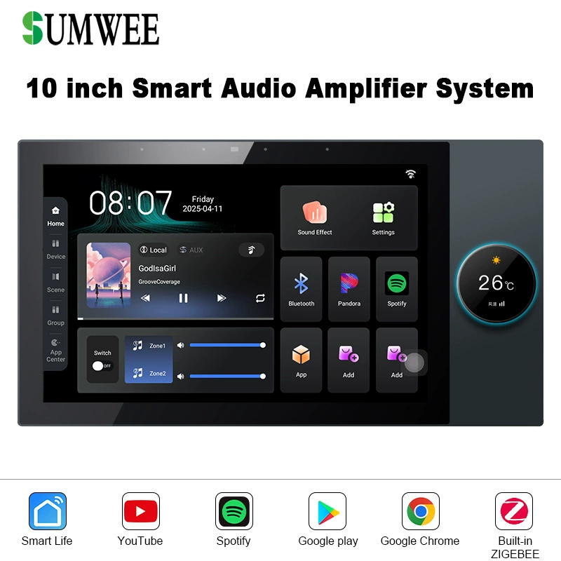 10-дюймовый пульт TUYA интеллектуальный фоновый музыкальный хост ZIGBEE шлюз Android 11 двухзонный источник аудио контроллер
