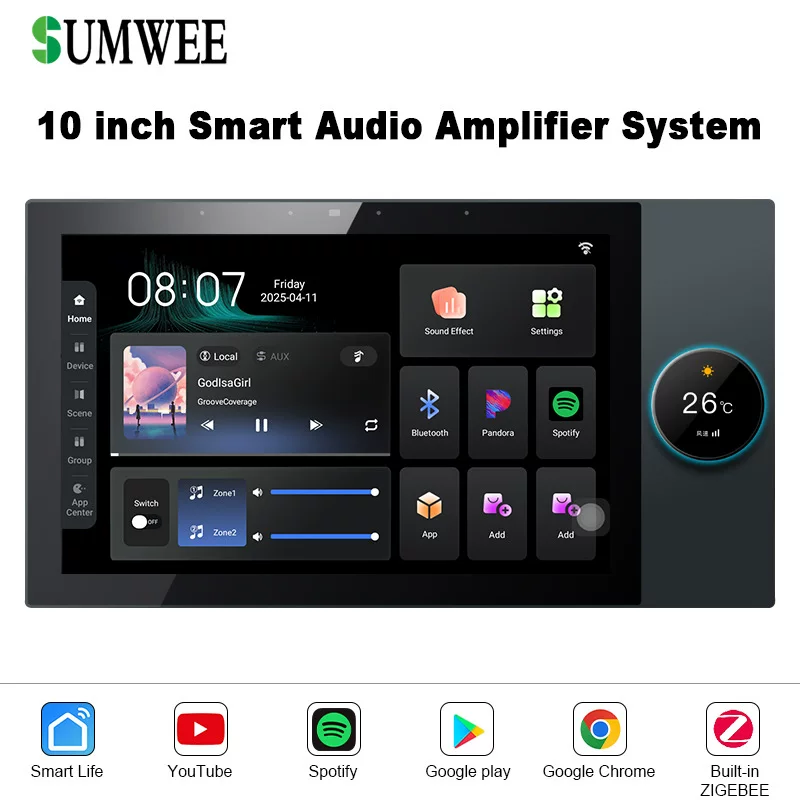 10-дюймовый пульт TUYA интеллектуальный фоновый музыкальный хост ZIGBEE шлюз Android 11 двухзонный источник аудио контроллер