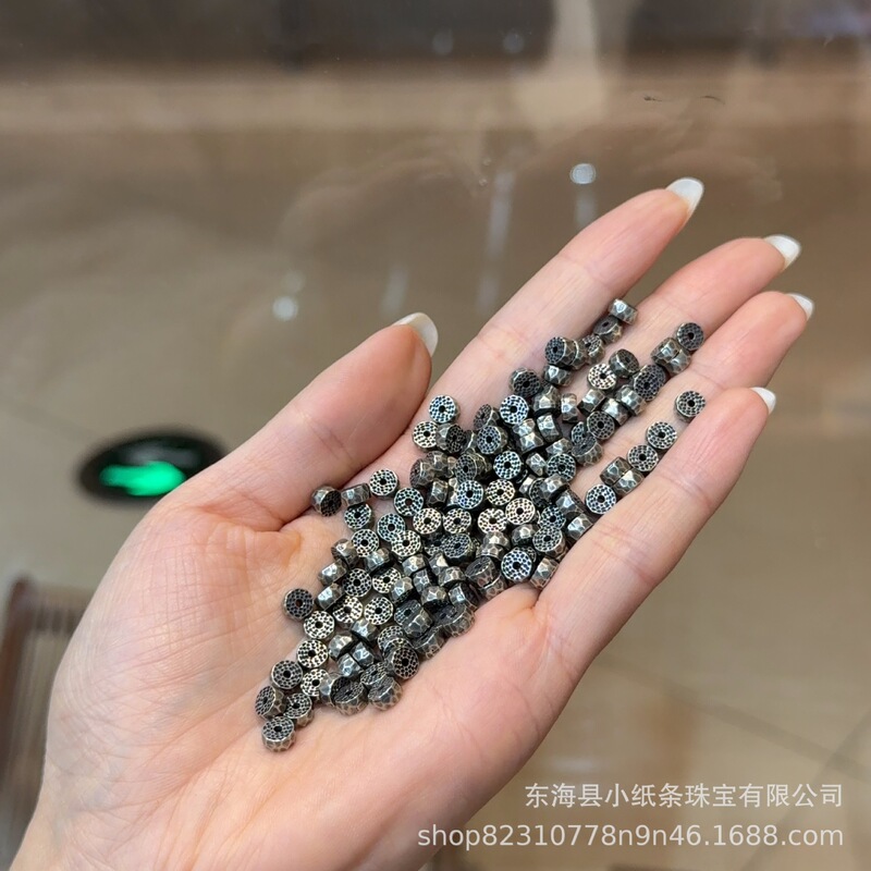 Old Silver Three-Seven Silver Plain Straight-Cut Spacer DIY Accessories Handmade Materials Bracelet Beads Necklace Pendant Hand String Jewelry