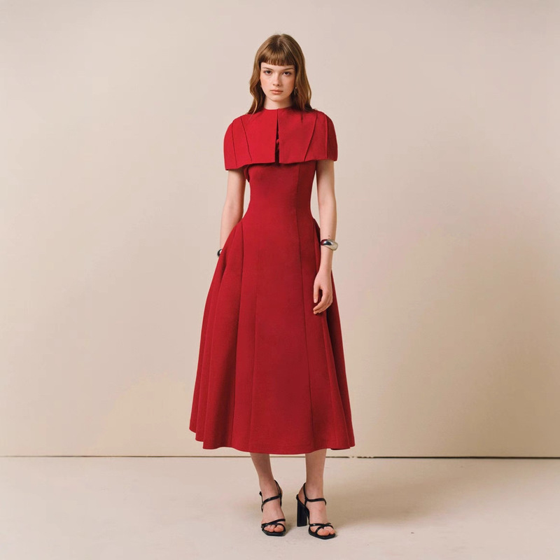 In-Stock Design-Inspired High-Quality Elegant Cape Sleeveless Gown Dress Red Dress In-Stock Design-Inspired High-Quality Elegant Cape Sleeveless Gown Dress Red Dress