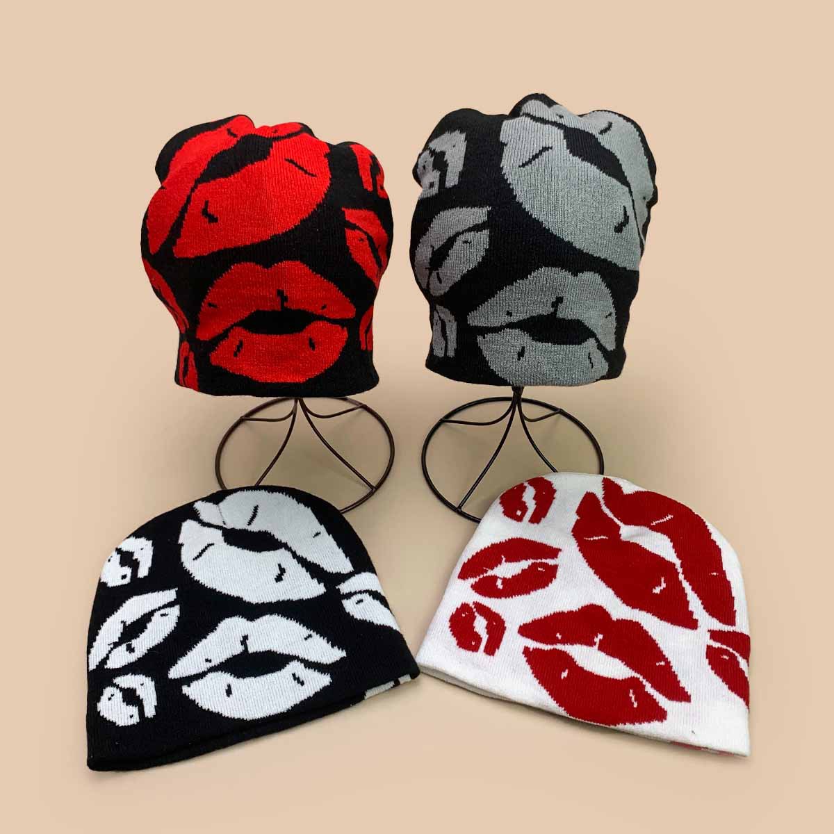 秋冬辣妹性感嘴唇针织帽女士嘻哈个性欧美风街头冷帽套头帽子批发