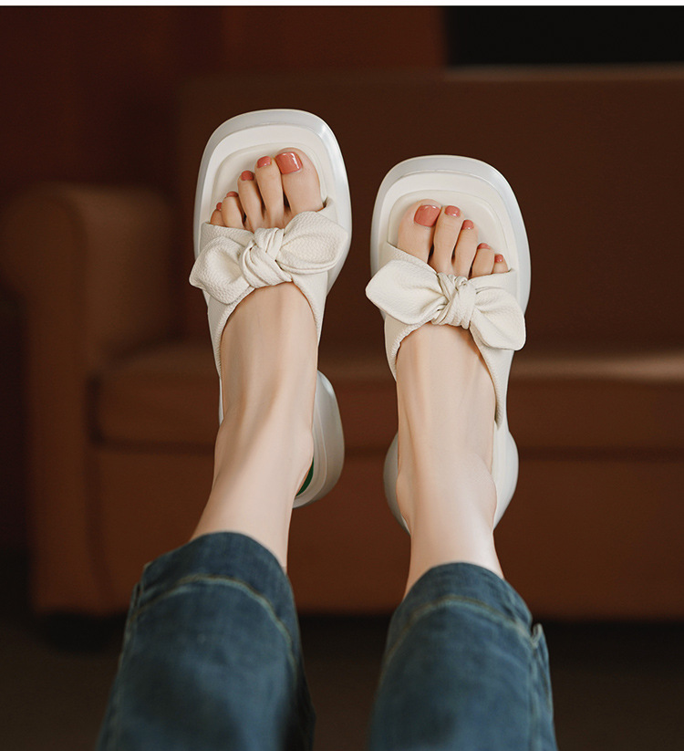 Ženske ljetne papuče s ružičastom mašnom i debelim potplatom, modne sandale i papuče na platformi_voghion.com