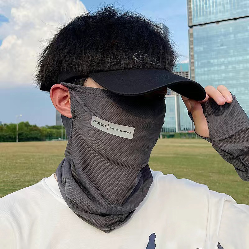 Máscara para hombre, máscara facial con protección solar, cubierta facial completa, facekini, velo para el cuello, protector de cuello, bufanda de seda helada para hombre, protector facial para el sol