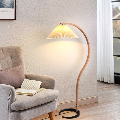 Nordic floor lamp ins Japanese style mid-century style living room bedroom sofa retro wood art internet celebrity pleated floor lamp