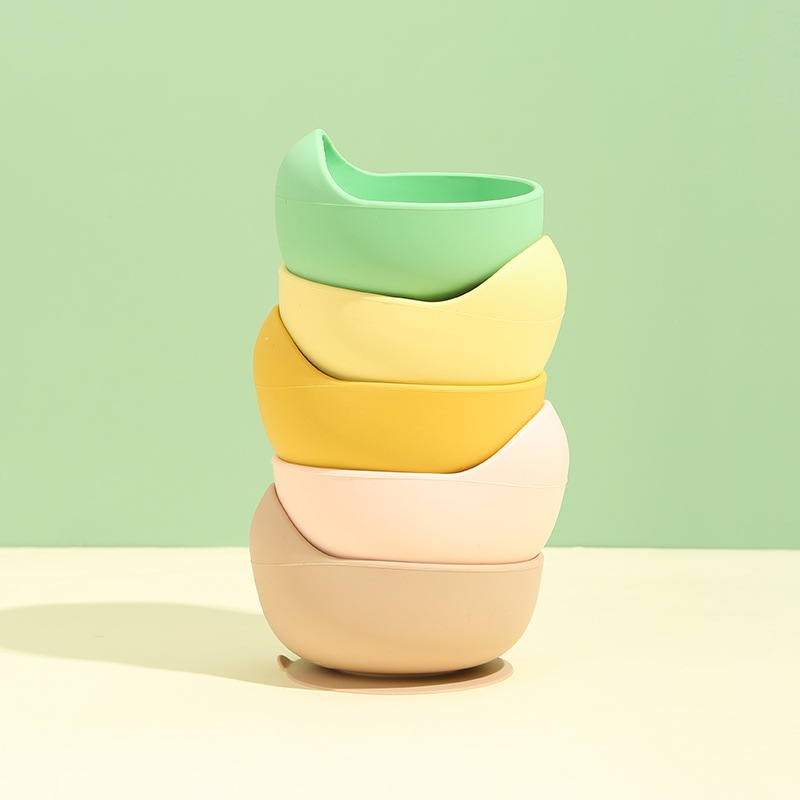 Transfronterizo en stock suplemento de alimentos para bebés tazón antideslizante resistente a la caída traje de vajilla para niños mango de madera cuchara lechón tazón de silicona