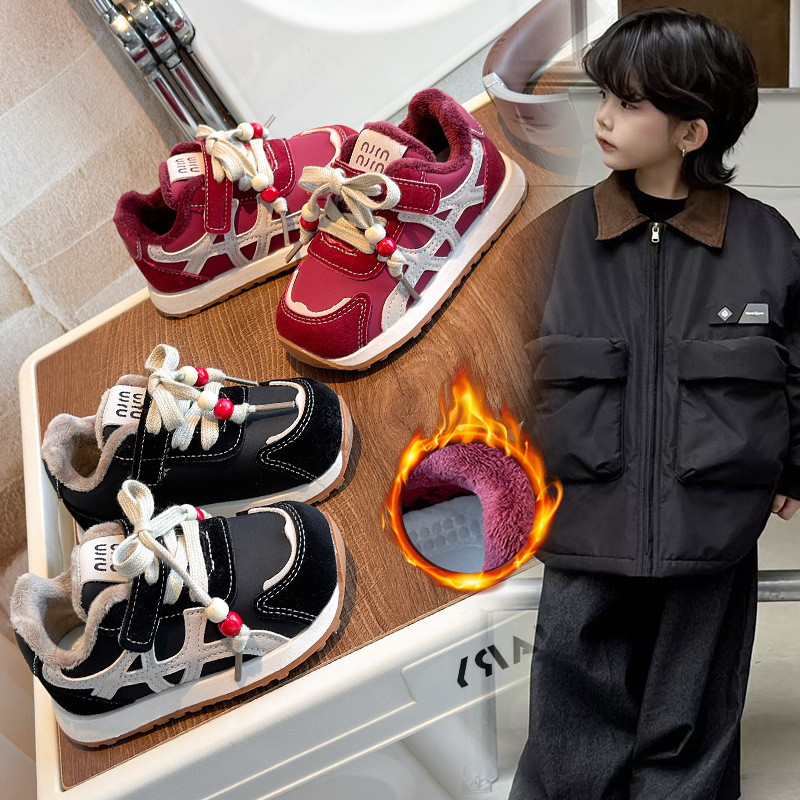 Children's Velvet Sneakers 2025 Winter Warm Cotton Shoes for Boys and Girls, Korean Style Forrest Gump Shoes for Small and Medium-Sized Kidsren, Baby Shoes