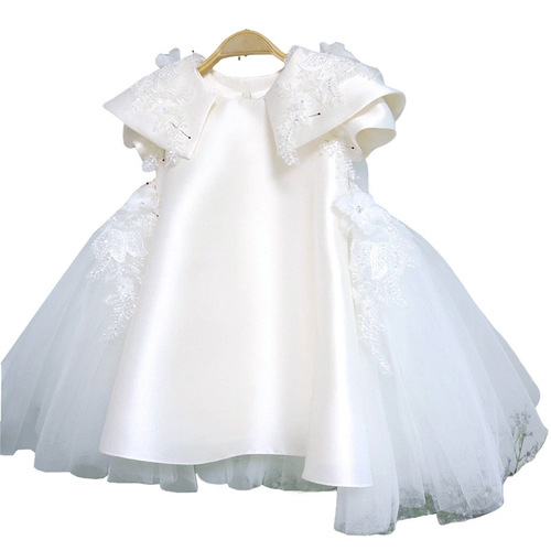 Princess Dress Children's Formal Wear 2024 New Middle and Small Children White Tulle Little Girl Princess Dress Kids