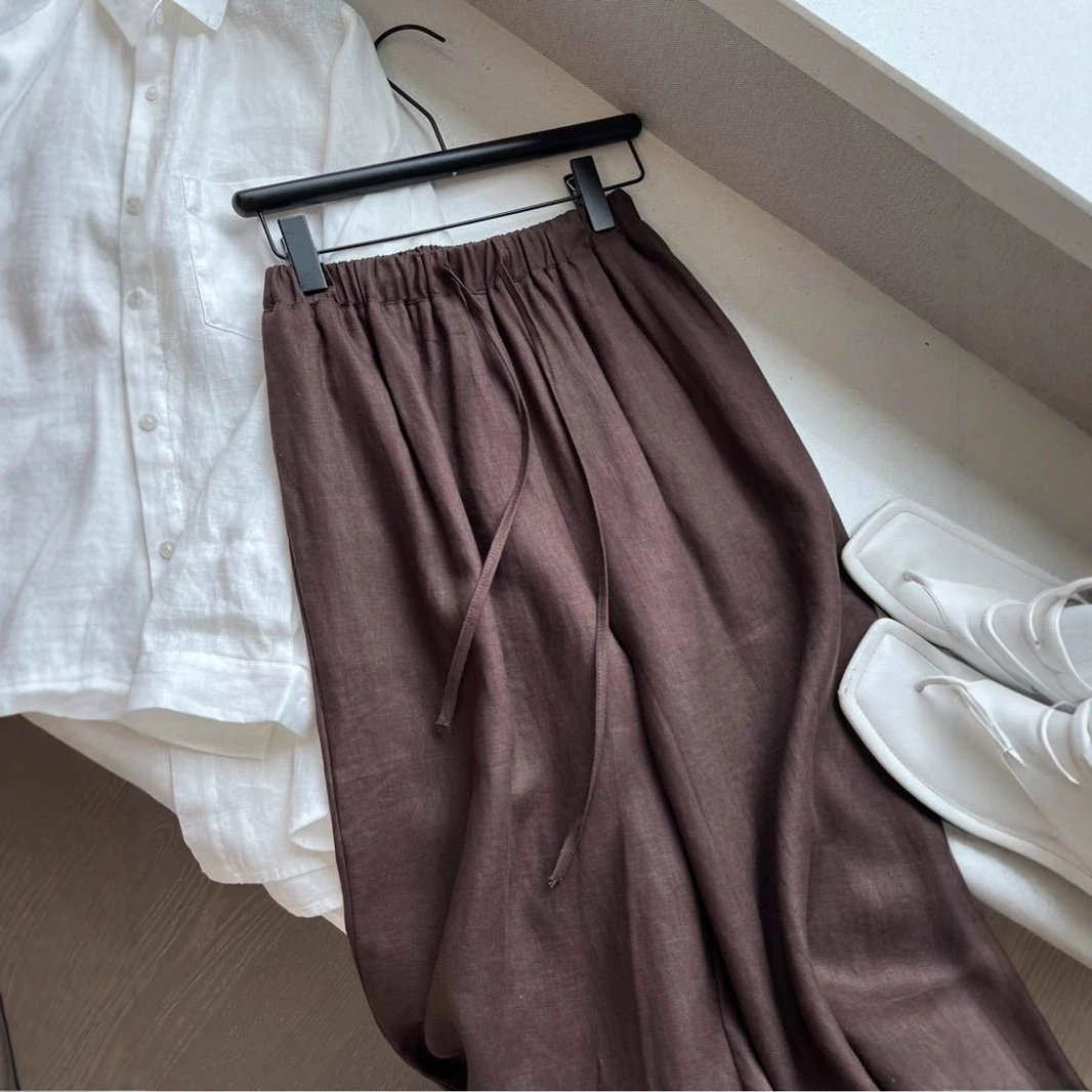 Тинси льняные брюки широкие брюки женские дикие ленивые повседневные брюки