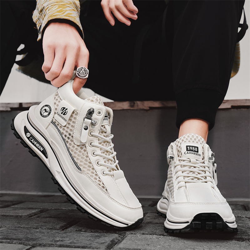 2025 nuevos zapatos deportivos de malla hueca de caña alta zapatos de hombre de verano de suela gruesa zapatos de moda casuales transpirables adolescentes