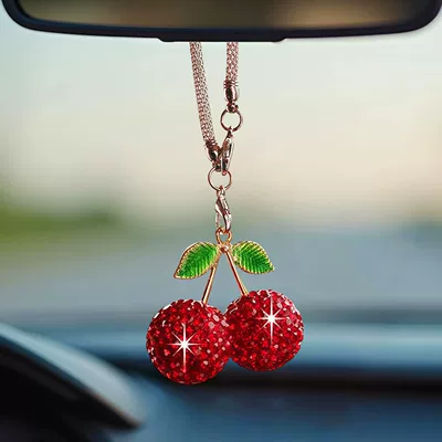 Car hanging car interior rhinestone pendants - red-cherry