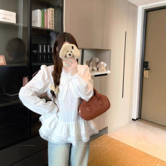 设计感白色衬衫女早秋女装2025新款小衫法式上衣蕾丝宽松小众衬衣