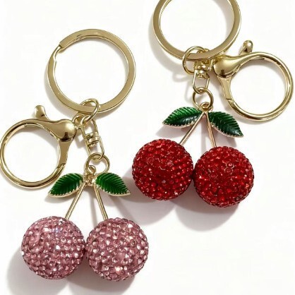 Cross-Border Hot-Selling Creative Keychain with Diamond-Encrusted Cherry, Cute Metal Car Pendant, Exquisite Bag Keychain