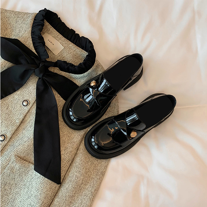 Soft Version~Women's Slip-on Loafers With Small Gold Coins, High-heeled British Style Leather Shoes, Chunky Heel, Soft_vogvips.com