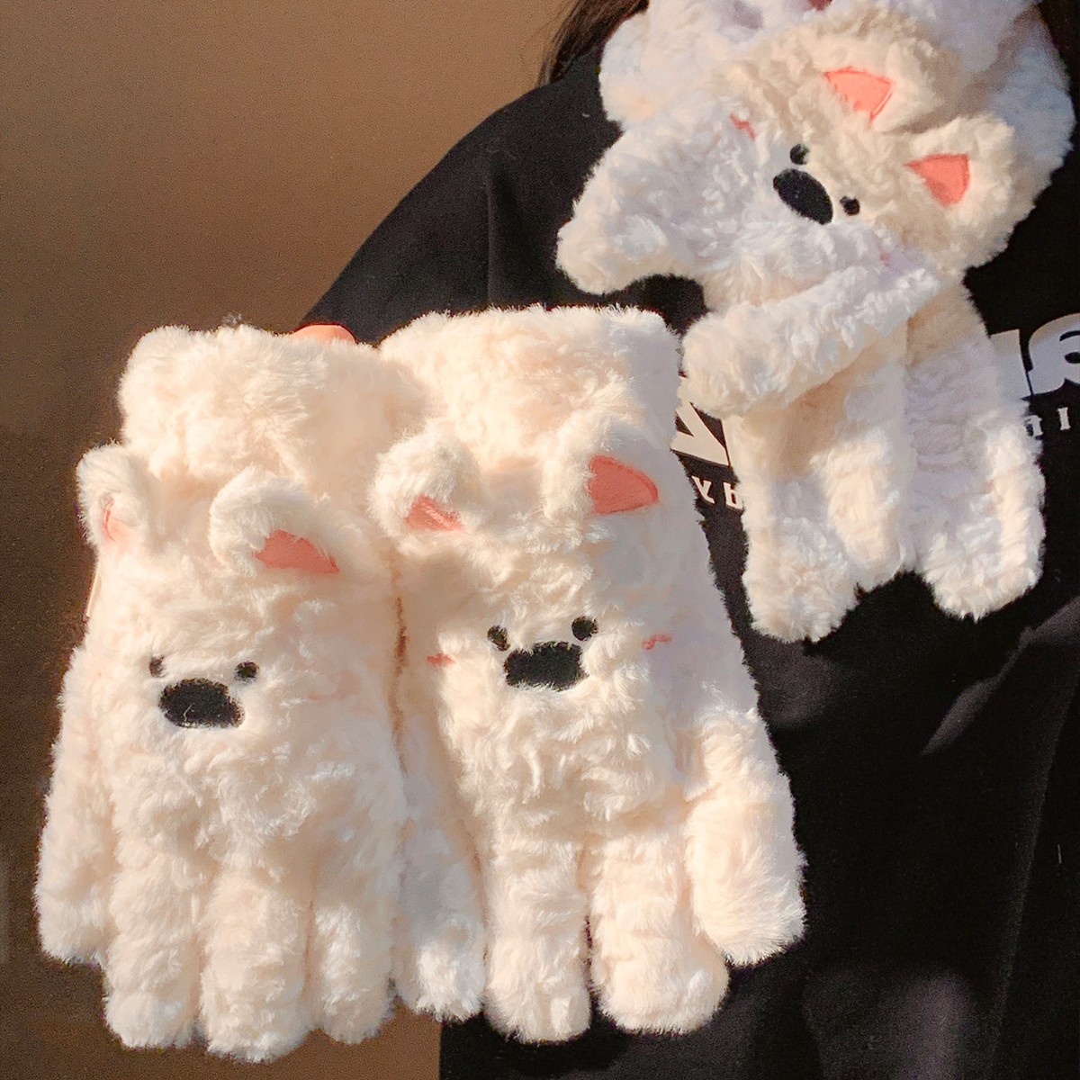 Hermoso West Highland medio dedo guantes de tapa de invierno para mujeres acelerar la escritura de los estudiantes para montar en bicicleta a prueba de viento y frío