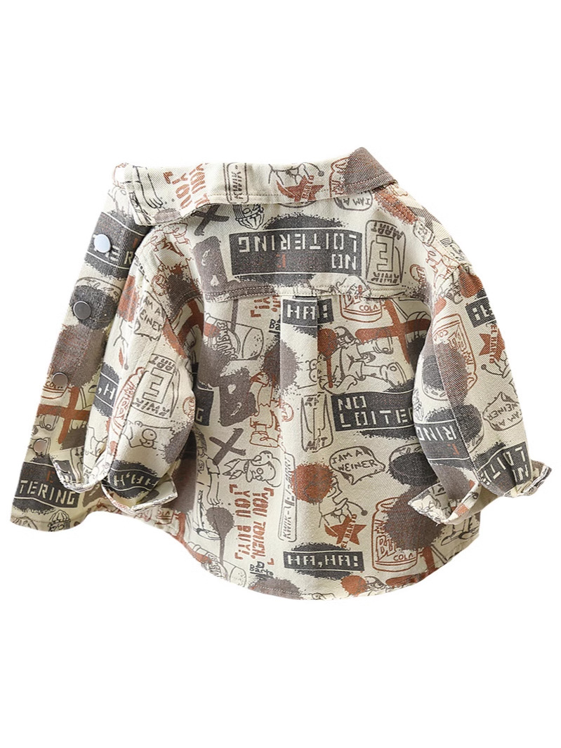 7748 Chaquetas de camisa para niños Ropa para niños de estilo occidental Ropa estampada de primavera y otoño 2025 nueva ropa de primavera de la calle de las celebridades de Internet