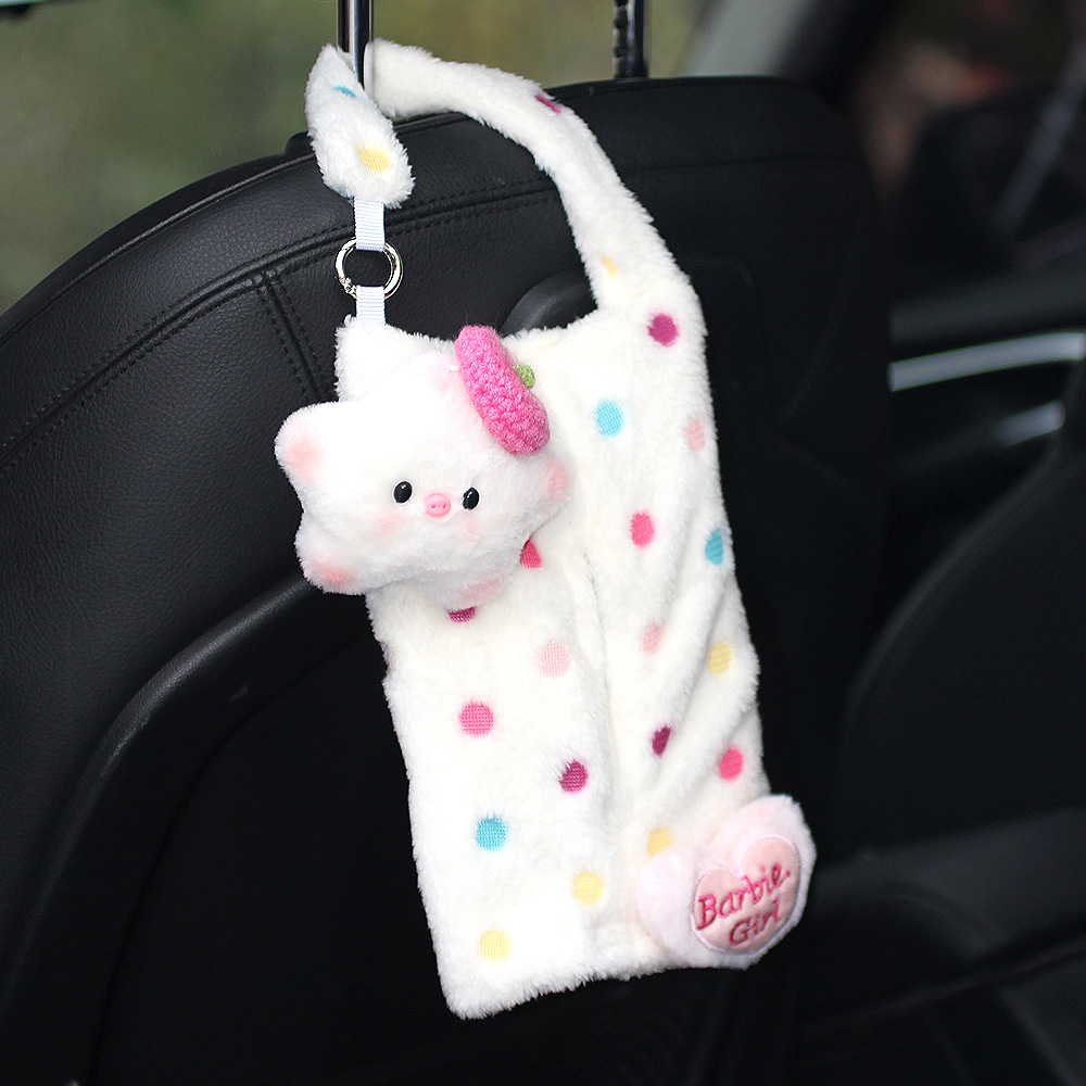 2025 nueva bolsa de toallas para automóviles, asiento de automóvil colgando caja de toallas, lindo cerdo muñeca, bolsa de extracción de papel para chicas