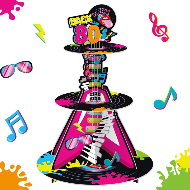Cross-Border New Disco Decorative Cake Stand Retro Rock Birthday Party Decoration Guitar Cake Storage Rack