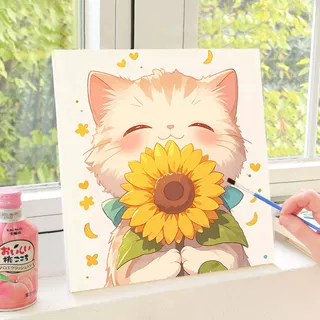 猫咪向日葵数字油画2026新款解闷手工涂色手绘填充丙烯油彩解压画