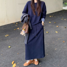 大码圆领卫衣高腰显瘦半身裙两件套女2025新款一整套时尚套装裙子