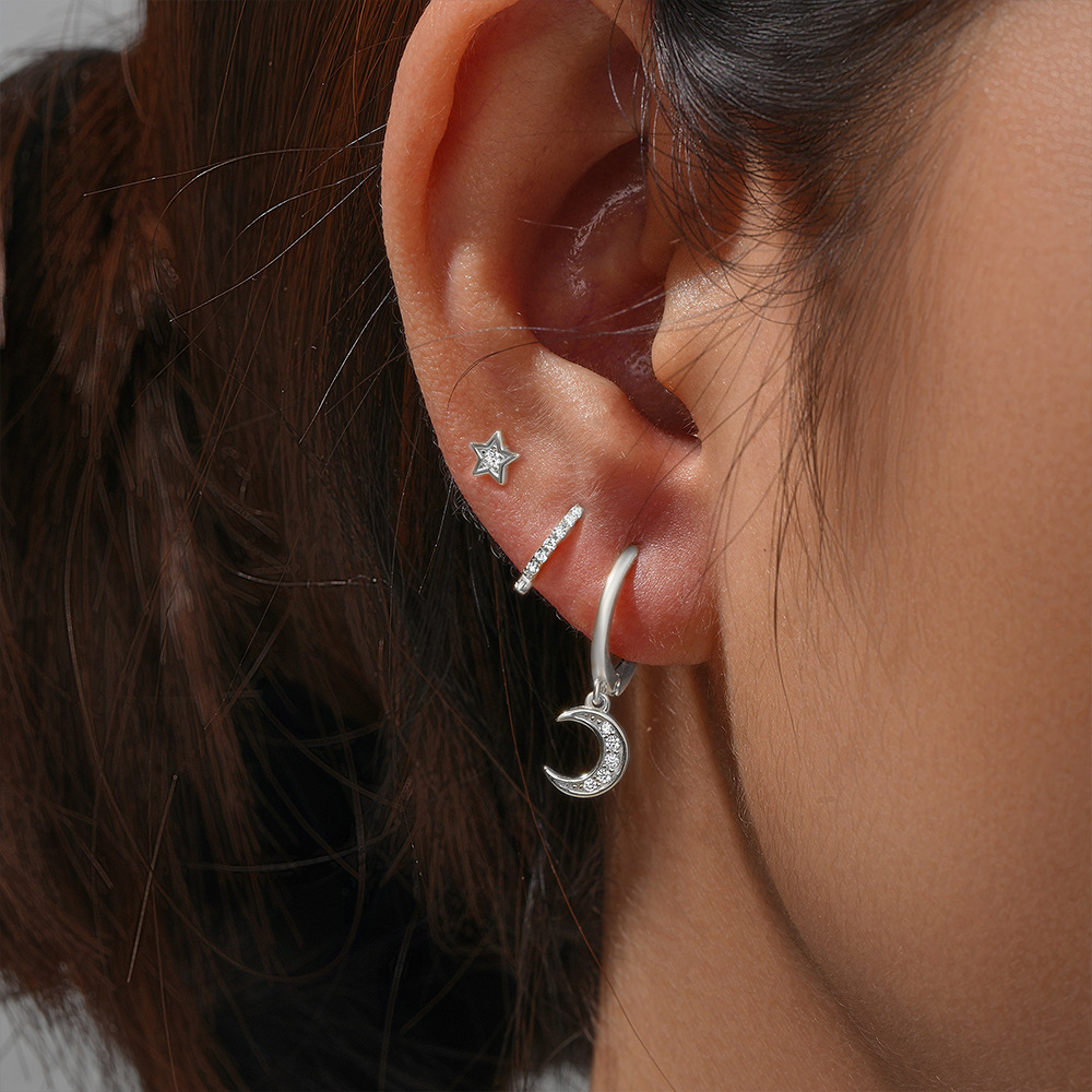 4g Weight Zircon Inlay Material Earrings Classification 3 Pieces Set Quantity Daily Occasion 925 Sterling Silver Material Geometric Pattern Women's Gender Plating, Inlay Design Simple Style Style 3 Pieces Set 925 Sterling Silver Zircon Geometric Earrings 36