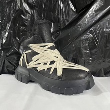 RO高帮松糕短靴子木乃伊疯狂绑带马丁靴坦克厚底增高男鞋外贸欧美