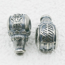 莲花三通佛头三七银久不掉色白铜镀diy文玩手串复古做旧质感佛珠