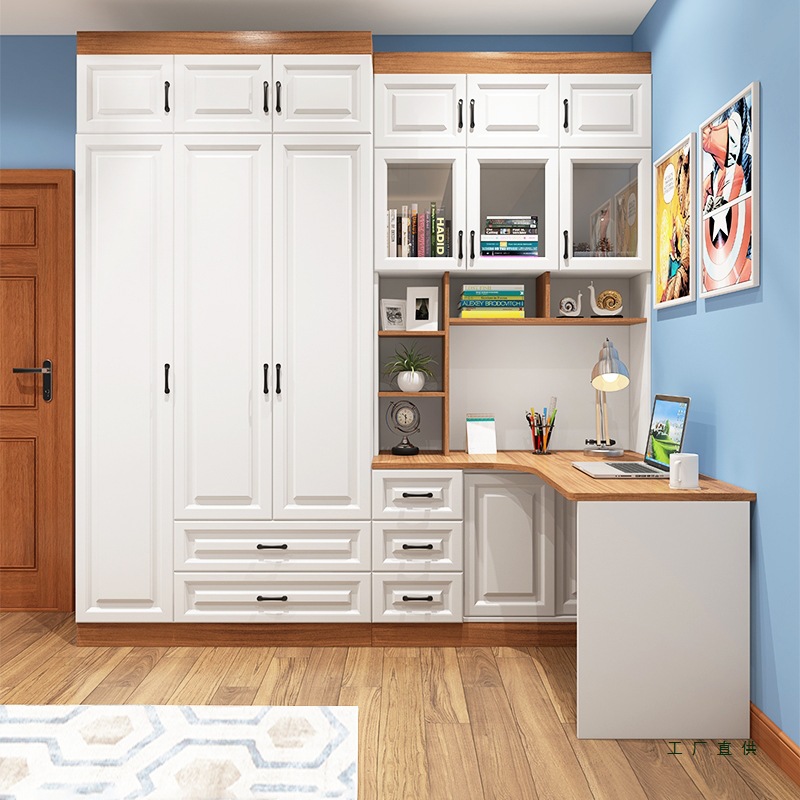 Modern Corner Wardrobe Desk Integrated Computer Desk Children's Bedroom Bookcase with Study Table Simple Storage Cabinet