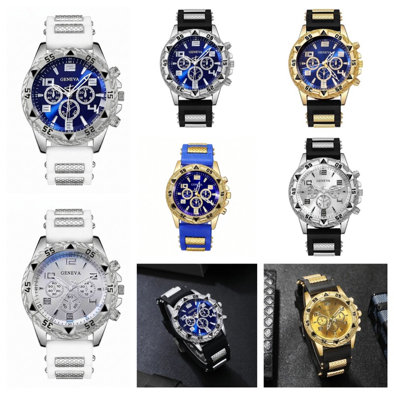 Popular Men's Watches, Fashionable Sports Silicone Fake Three-Eye Business Quartz Men's Sports Watches Wholesale