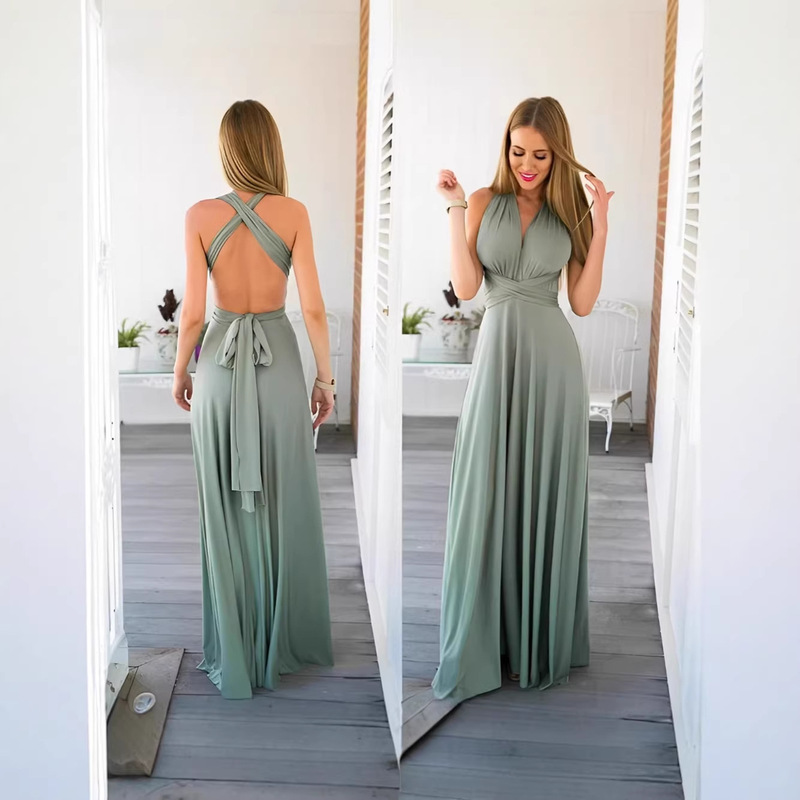 Amazon Independent Site European and American Women's New Solid Color Halter V-Neck Sleeveless Long Wedding and Banquet Dress Amazon Independent Site European and American Women's New Solid Color Halter V-Neck Sleeveless Long Wedding and Banquet Dress
