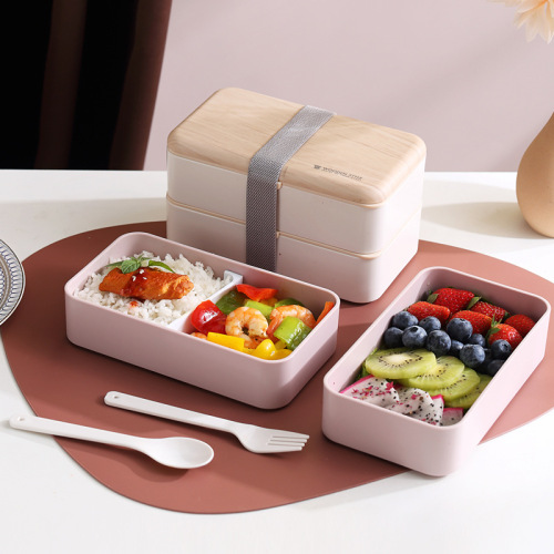 INS Internet celebrity Japanese double-layer lunch box plastic compartment lunch box cross-border adult student microwaveable lunch box
