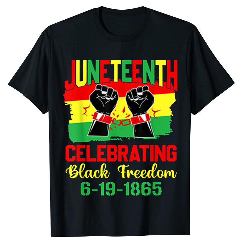 New Independence Day JUNETEENTH Letter Print Short Sleeve T-Shirt