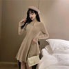 Round neck slant open zipper solid color A-line umbrella swing skirt knitted skirt long sleeve dress