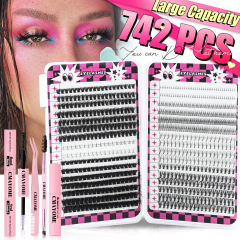 跨境742簇大容量眼睫毛書DIY單簇朵毛自然濃密D曲分段假睫毛