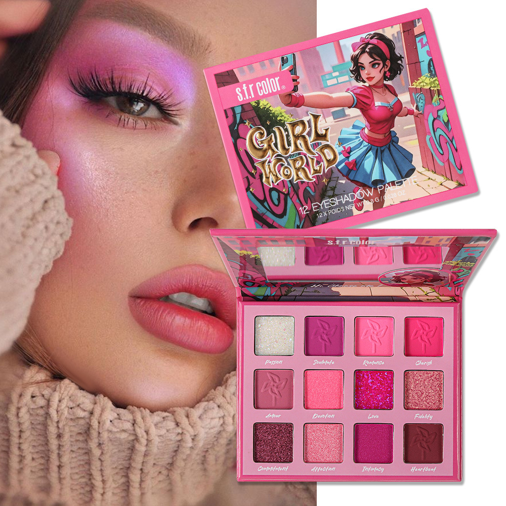 s.f.r color transfronterizo especializado para la saturación de alta perla mate rosa de 12 colores de sombra de ojos maquillaje al por mayor