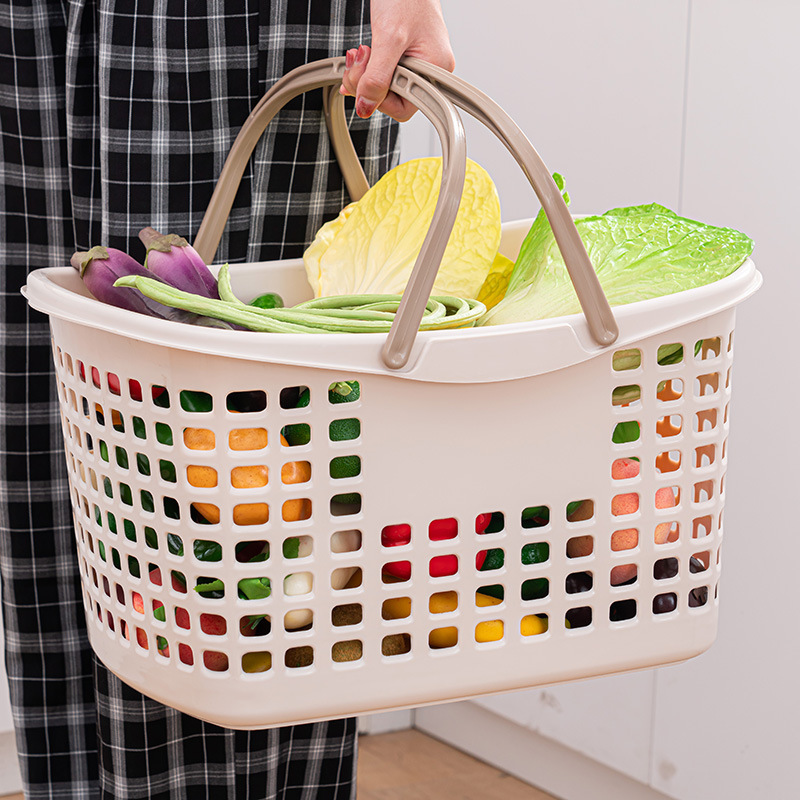 スーパーマーケットの買い物かごのショッピングかごの手提げかごのプラスチックの野菜かごの家庭用の大きいサイズの間食の買い物かご|undefined