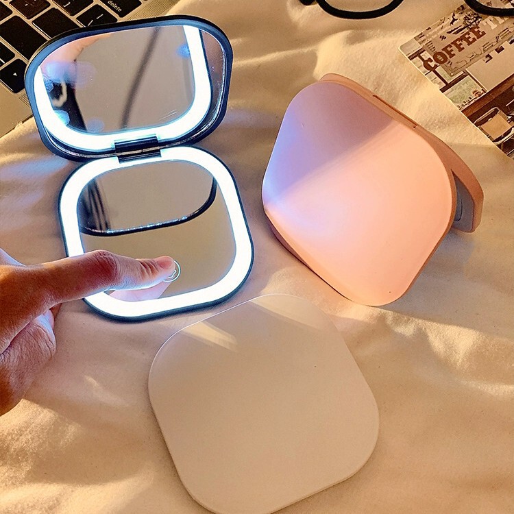 クロスボーダーled化粧鏡携帯化粧円形手のひら両面補光鏡折り畳み鏡2倍拡大ミニハンドヘルド|undefined