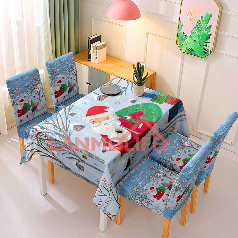 Navidad transfronteriza muñeco de nieve impresa manto de mesa decoración festiva de poliéster manto de mesa rectangular manto de mesa a prueba de polvo mayorista