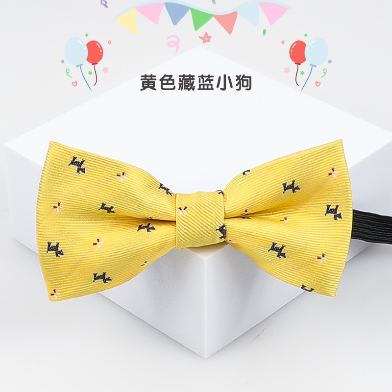 노란색 남색 강아지 어린이 나비 넥타이