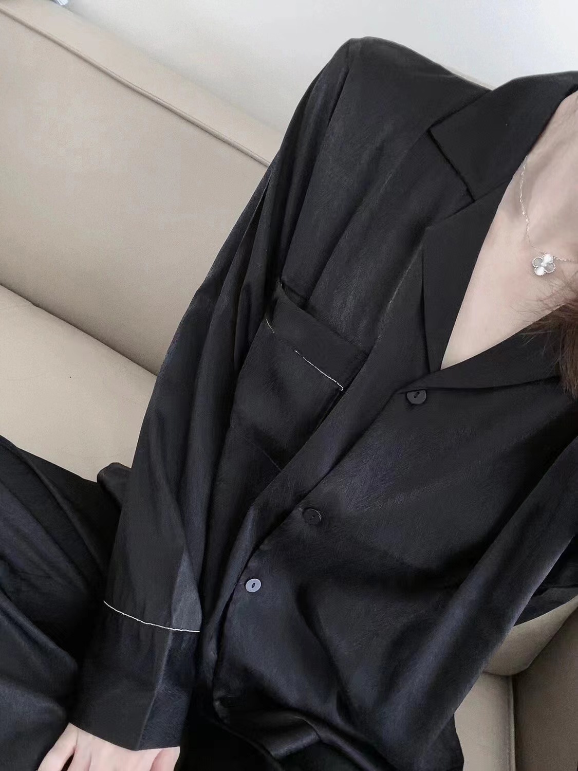 블랙 헤링본 하이 퀄리티 아이스 실크