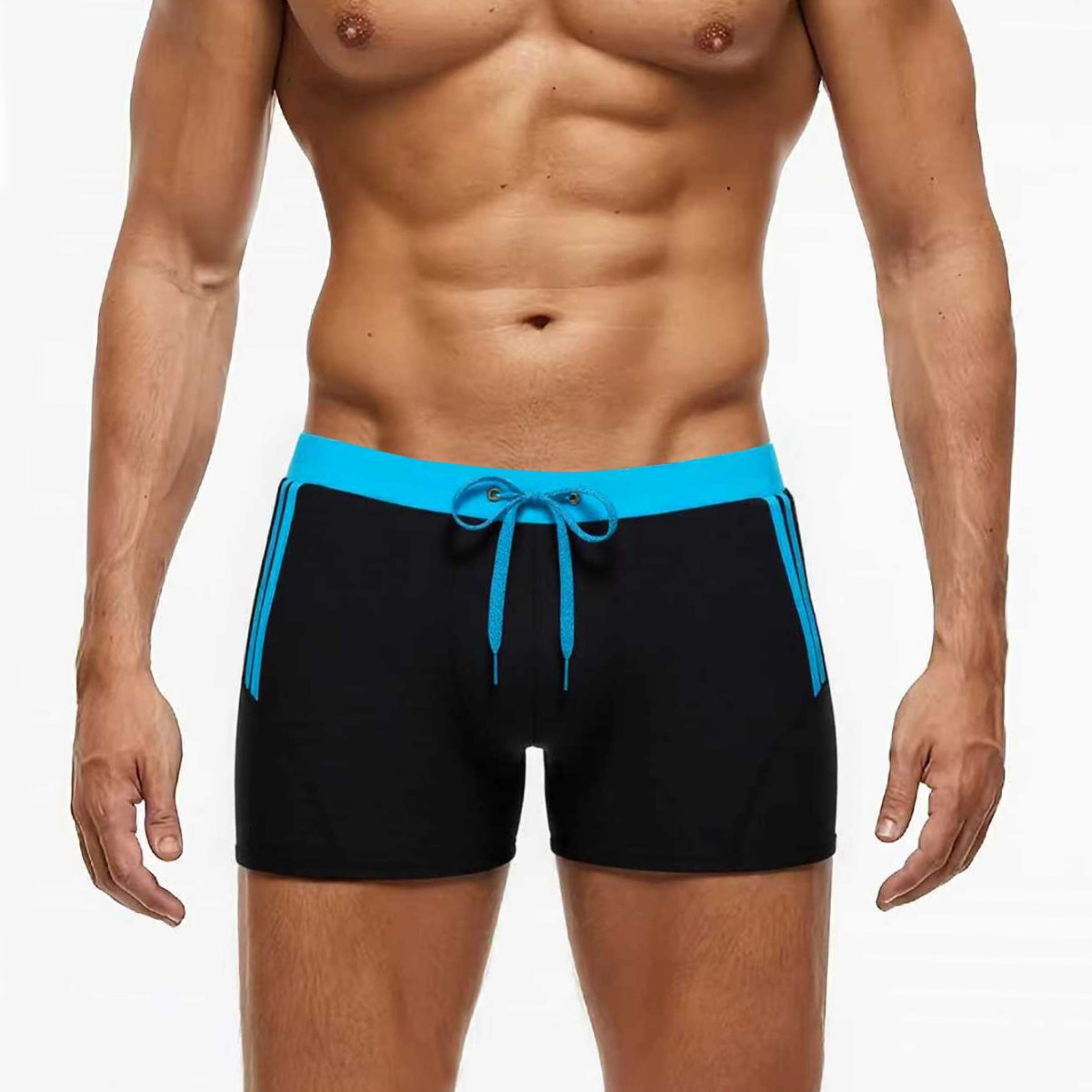 Men's Solid Color Swim Trunks Trendy Flat Angle Tie Up Anti-Establishment Design Nylon Swim Shorts_voghion.com