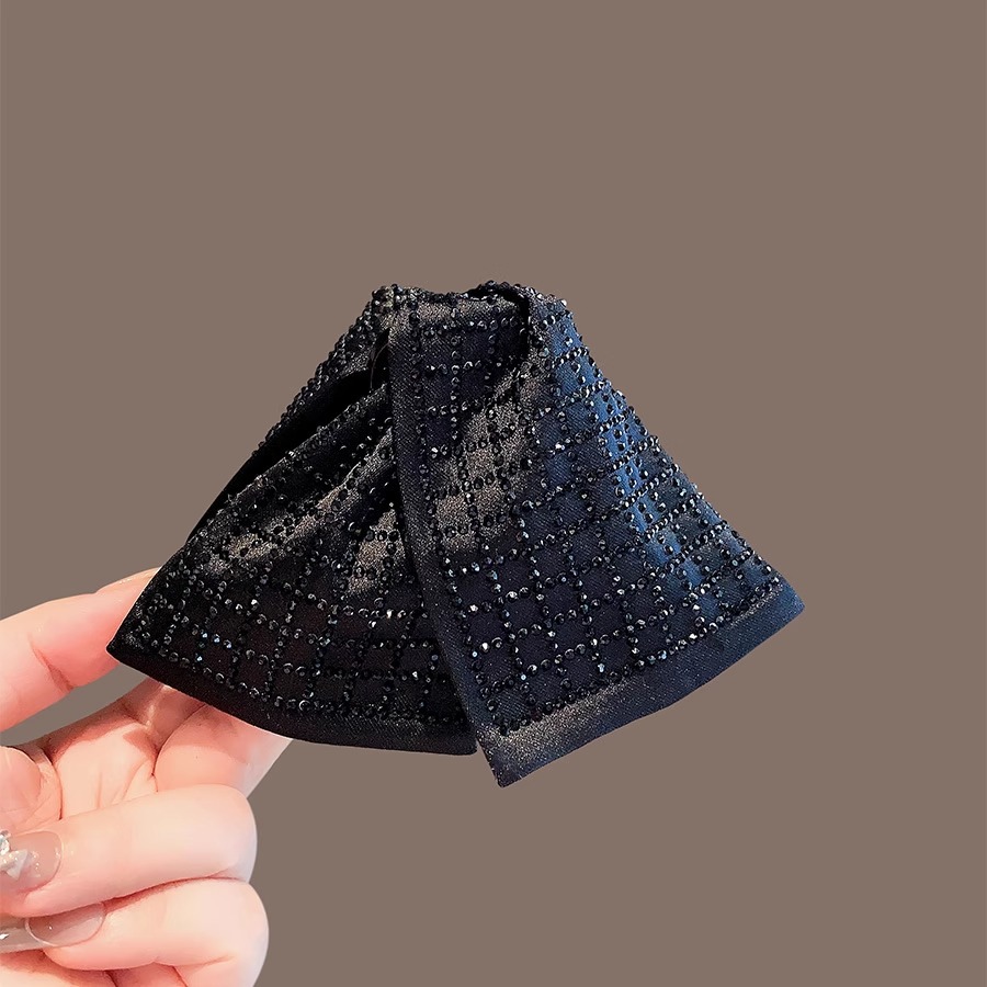 크로스보더 햅번 스타일 풀 다이아몬드 체크 무늬 블랙 클립 하이엔드 뒷머리 샤크 클립 포니테일 클립 머리핀 머리 장식